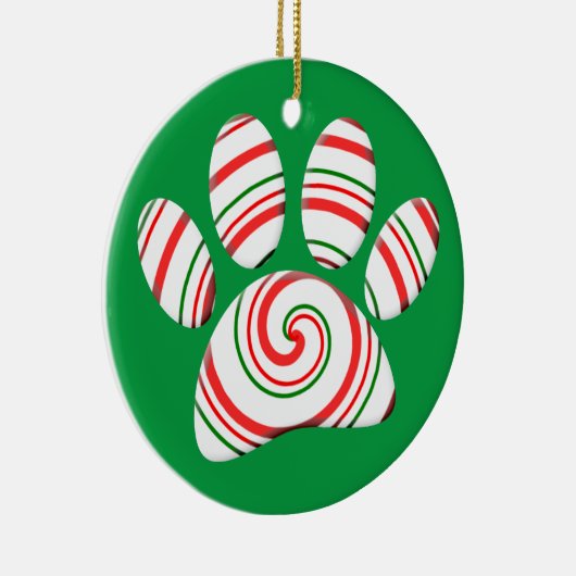 Peppermint Swirl Dog Paw in rood-groen wit Keramisch Ornament (Rechts)