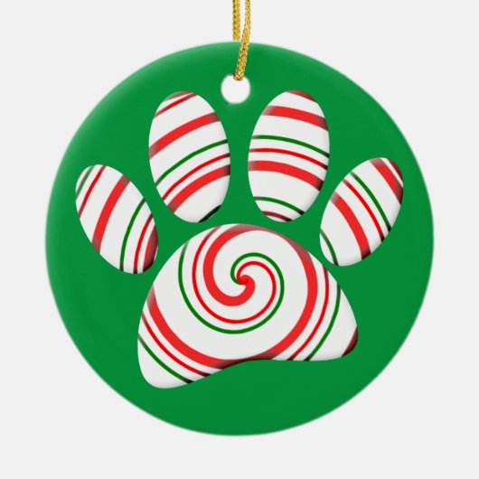 Peppermint Swirl Dog Paw in rood-groen wit Keramisch Ornament (Voorkant)