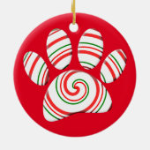 Peppermint Swirl Dog Paw in rood-groen wit Keramisch Ornament (Achterkant)