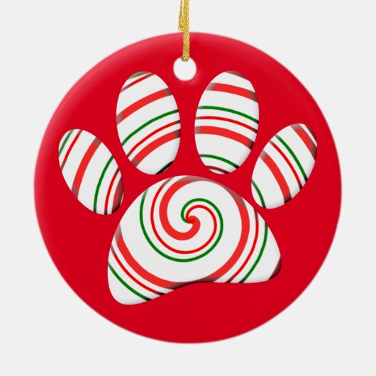Peppermint Swirl Dog Paw in rood-groen wit Keramisch Ornament (Achterkant)