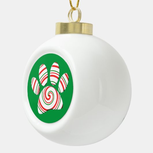 Peppermint Swirl Dog Paw in rood-groen wit Keramische Bal Ornament (Rechts)