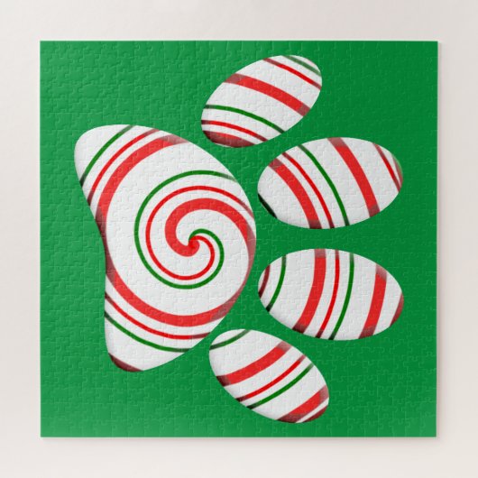 Peppermint Swirl Dog Paw in rood-groen wit Legpuzzel (Horizontaal)