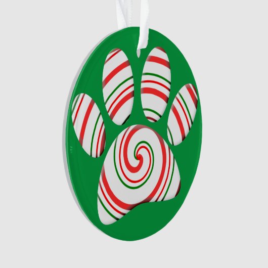 Peppermint Swirl Dog Paw in rood-groen wit Ornament (voorkant)
