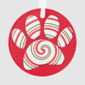 Peppermint Swirl Dog Paw in rood-groen wit Ornament (achterkant)