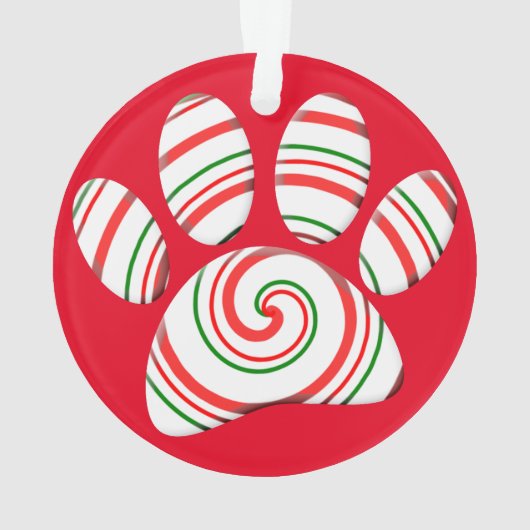 Peppermint Swirl Dog Paw in rood-groen wit Ornament (achterkant)
