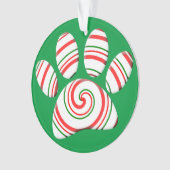 Peppermint Swirl Dog Paw in rood-groen wit Ornament (voorkant)