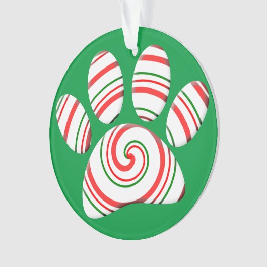 Peppermint Swirl Dog Paw in rood-groen wit Ornament (voorkant)