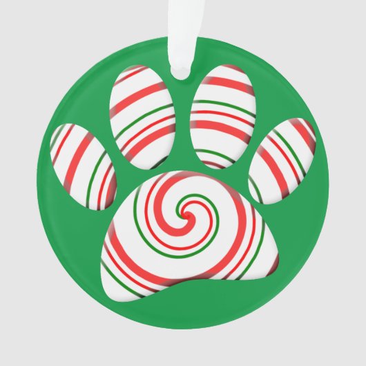 Peppermint Swirl Dog Paw in rood-groen wit Ornament (voorkant)