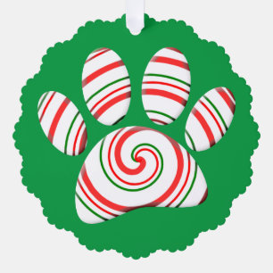 Peppermint Swirl Dog Paw in rood-groen wit Ornament Kaart