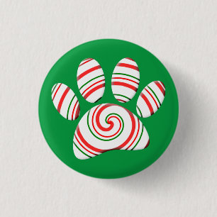 Peppermint Swirl Dog Paw in rood-groen wit Ronde Button 3,2 Cm
