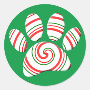 Peppermint Swirl Dog Paw in rood-groen wit Ronde Sticker