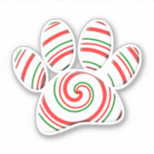 Peppermint Swirl Dog Paw in rood-groen wit Sticker (Voorkant)