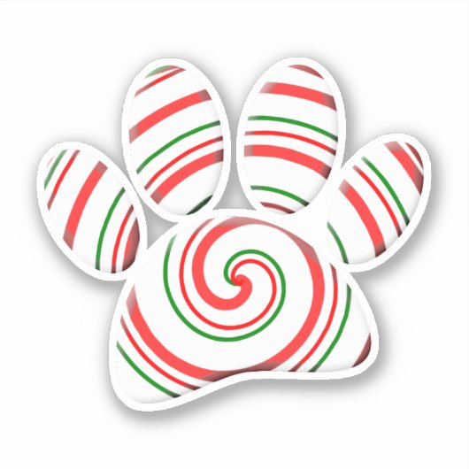 Peppermint Swirl Dog Paw in rood-groen wit Sticker (Voorkant)