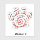 Peppermint Swirl Dog Paw in rood-groen wit Sticker (Vel)