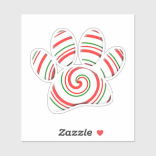 Peppermint Swirl Dog Paw in rood-groen wit Sticker