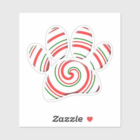 Peppermint Swirl Dog Paw in rood-groen wit Sticker (Vel)