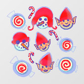 Peppermint Swirl Snoepjes, Elves en Snowmen Xmas Raamsticker (Vel)