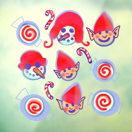 Peppermint Swirl Snoepjes, Elves en Snowmen Xmas Raamsticker
