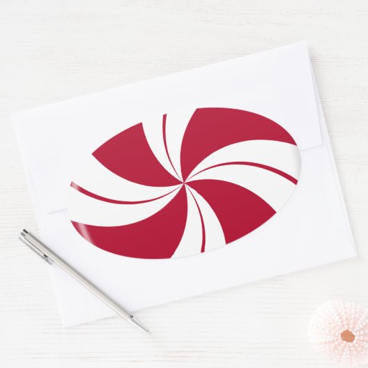 Peppermint Swirl Stripe Snoep Ovale Sticker (Envelop)