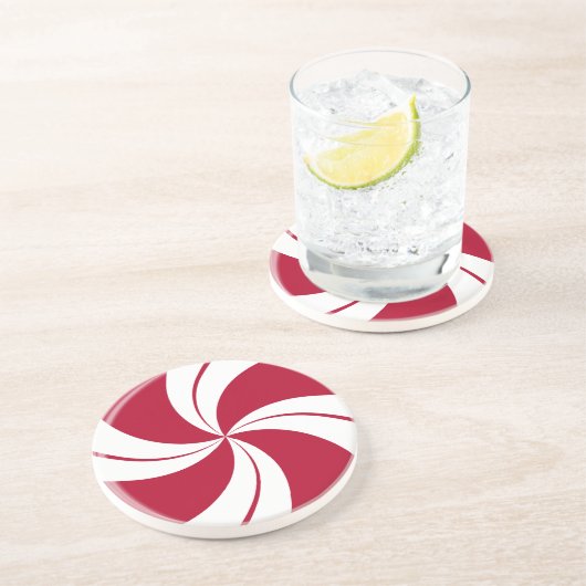 Peppermint Swirl Stripe Snoep Zandsteen Onderzetter (Zijkant)