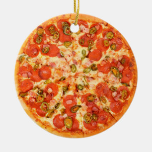 Pepperoni Cheese Pizza Grappig Gag Voedsel Kerstmi Keramisch Ornament