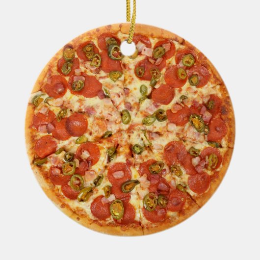 Pepperoni Cheese Pizza Grappig Gag Voedsel Kerstmi Keramisch Ornament (Voorkant)