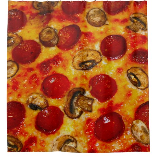 Pepperoni en Champignon Pizza Douchegordijn (Voorkant)