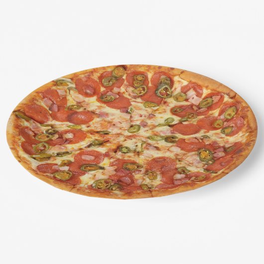 Pepperoni en Cheese Pizza Party Paper Borden Papieren Bordje (Gekanteld)