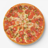 Pepperoni en Cheese Pizza Party Paper Borden Papieren Bordje (Voorkant)