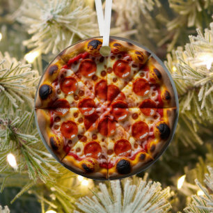 Pepperoni en kaas Pizza Kerstmis Metalen Ornament