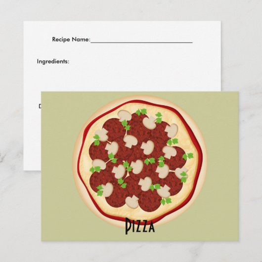 Pepperoni en paddenstoelen Pizza Recipe Card Briefkaart (Voorkant / Achterkant)