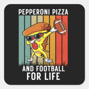 "Pepperoni Pizza Dab met Football Retro Fun Design Vierkante Sticker