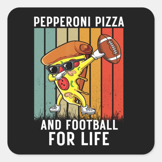 "Pepperoni Pizza Dab met Football Retro Fun Design Vierkante Sticker (Voorkant)