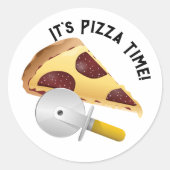Pepperoni Pizza en Pizza Cutter Ronde Sticker (Voorkant)