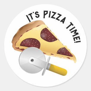 Pepperoni Pizza en Pizza Cutter Ronde Sticker