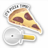 Pepperoni Pizza en Pizza Cutter Sticker (Voorkant)