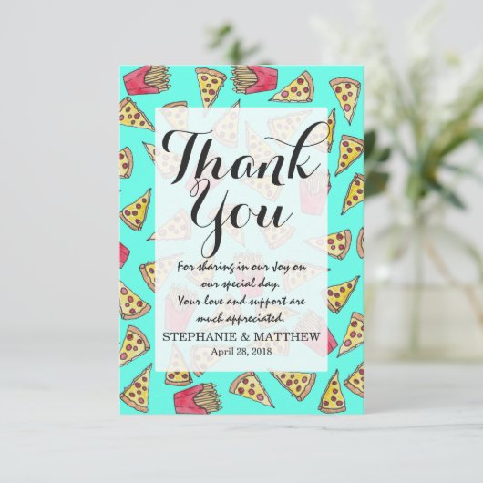 Pepperoni Pizza French Fries Foodie Waterverf Bedankkaart (Staand voorkant)