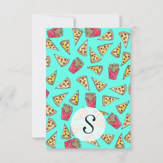 Pepperoni Pizza French Fries Foodie Waterverf Bedankkaart (Achterkant)