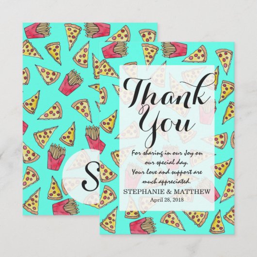 Pepperoni Pizza French Fries Foodie Waterverf Bedankkaart (Voorkant / Achterkant)