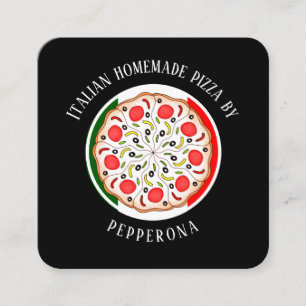 Pepperoni pizza Italiaanse vlag zwart professionee Vierkante Visitekaartje