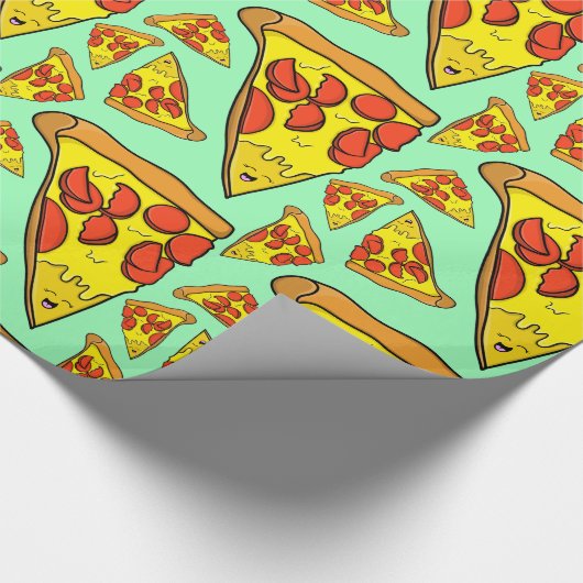 Pepperoni Pizza met Pastel Green Background Cadeaupapier (Hoek)