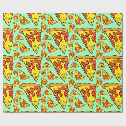 Pepperoni Pizza met Pastel Green Background Cadeaupapier (Vlak)
