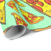 Pepperoni Pizza met Pastel Green Background Cadeaupapier (Rol Hoek)