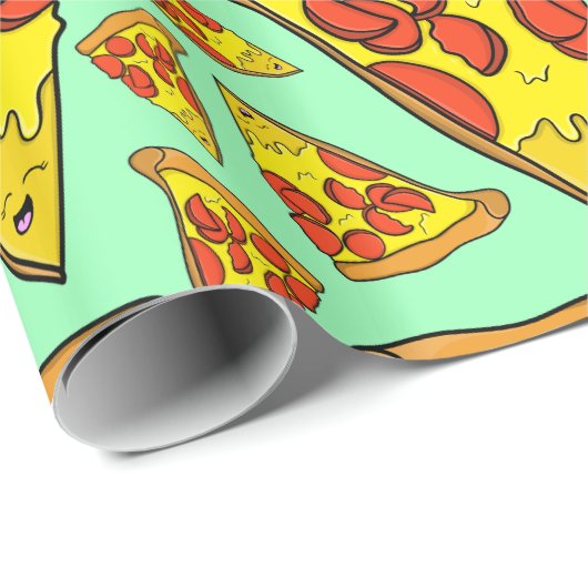 Pepperoni Pizza met Pastel Green Background Cadeaupapier (Rol Hoek)