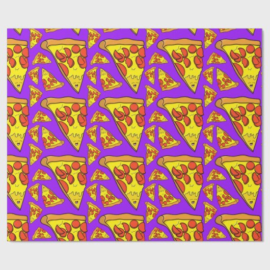 Pepperoni Pizza Partij Paarse achtergrond Cadeaupapier (Vlak)
