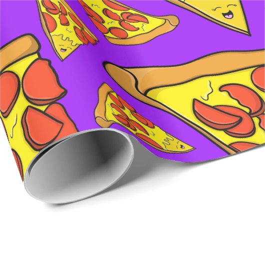 Pepperoni Pizza Partij Paarse achtergrond Cadeaupapier (Rol Hoek)