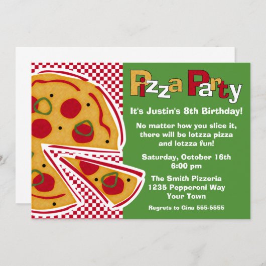 Pepperoni Pizza Party Kaart (Voorkant / Achterkant)