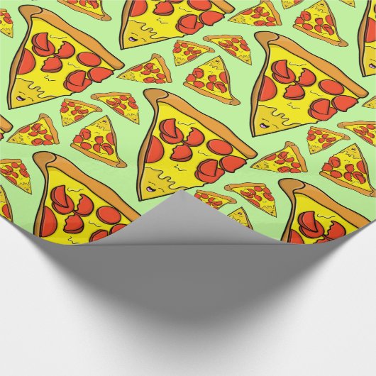 Pepperoni Pizza Pattern op Pastel Green Background Cadeaupapier (Hoek)
