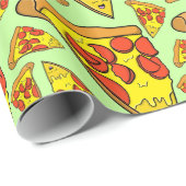 Pepperoni Pizza Pattern op Pastel Green Background Cadeaupapier (Rol Hoek)