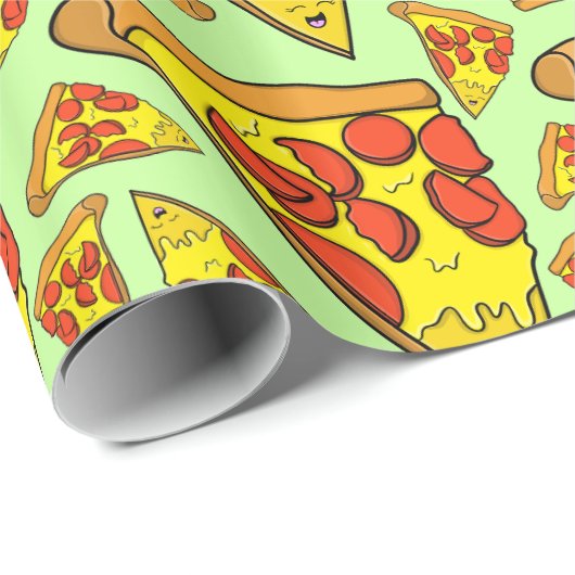 Pepperoni Pizza Pattern op Pastel Green Background Cadeaupapier (Rol Hoek)